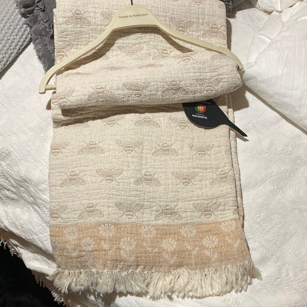 Beige and Cream Textured Throw Blanket